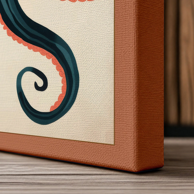 Geometric Octopus Coastal - Wrapped Canvas, 36x24 - 91.4 x 61.0 cm, Terracotta Border