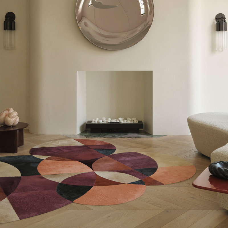 Art Hide X Greg Natale Cowhide Block Print Area Rug, Round 8'2"