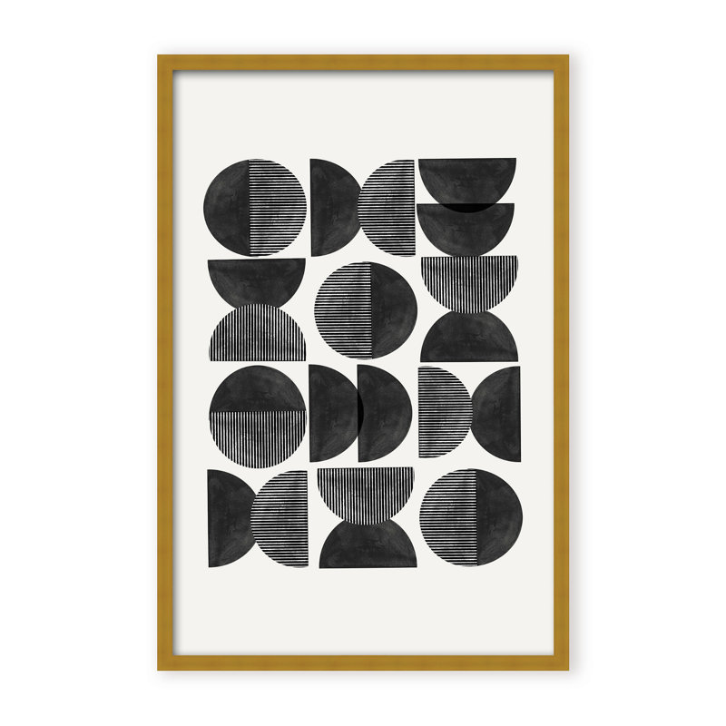 Abstract Mid Century, Geometric by  - Picture Frame Painting on Paper, 36" H x 24" W x 1.125" D, Black, Framed Matted Print