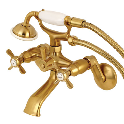 Kingston Brass Essex Three-Handle 2-Hole Wall Mount Clawfoot Tub Faucet with Hand Shower