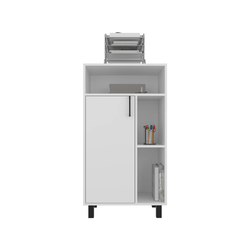 Armoire inférieure, 1 porte, 3 tablettes, 4 pieds, blanc