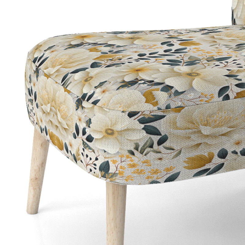 Chaise d'appoint beige rembourrée en velours Boho Chic Poppy Blooms I - Cottage