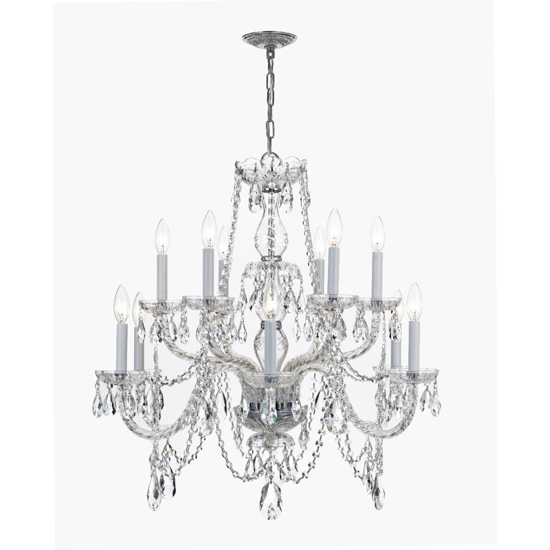 Eivind 12 - Light Glass Tiered Chandelier, Majestic Wood Polish, Chrome