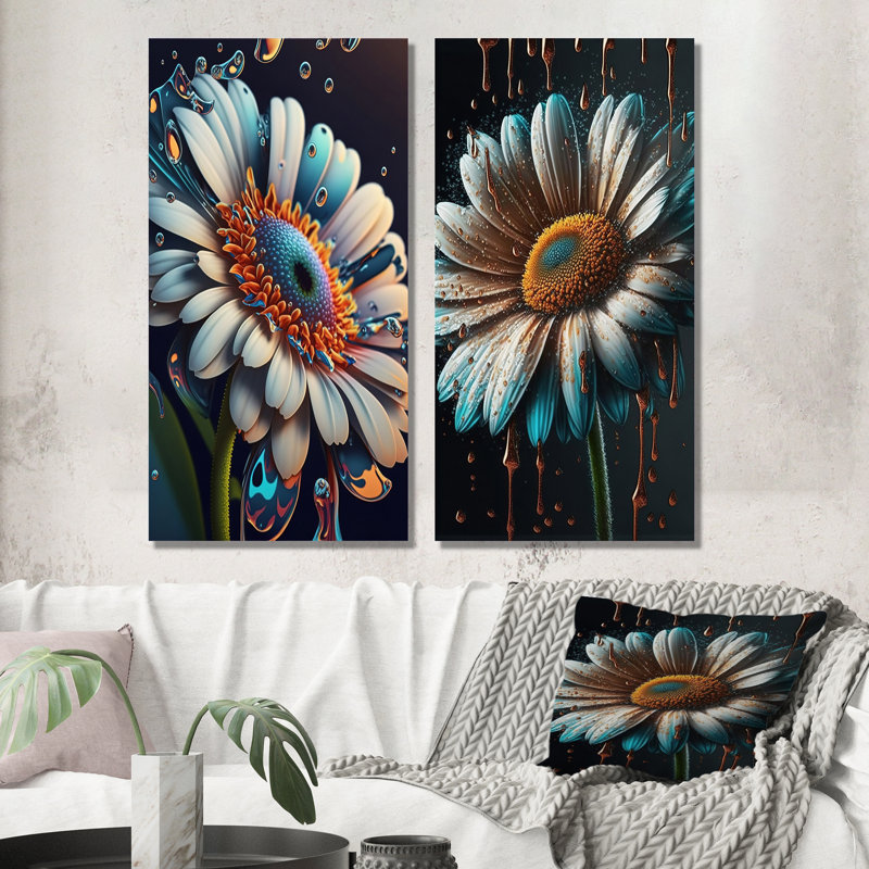 «Modern Blooming Daisy», ensemble de 2 reproductions, H 40 po x l 40 po, Toile tendue