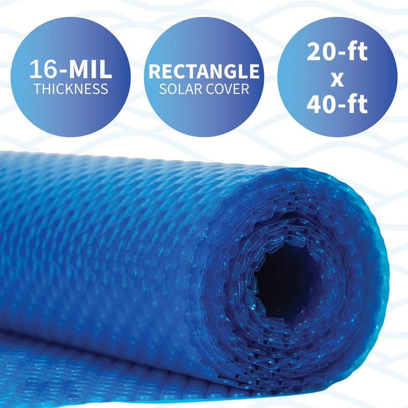 Couverture solaire pour piscine 16 mil avec protection UV UPF 50+, couverture solaire rectangulaire pour piscine creusée et hors terre 20 pi x 40 pi, série 1600, bleu, couverture résistante à la chaleur et aux produits chimiques