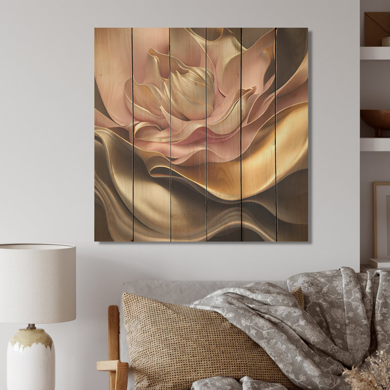 Fleurs glamour élégantes en or et taupe III - impression, H 16 po x l 16 po x P 1 po