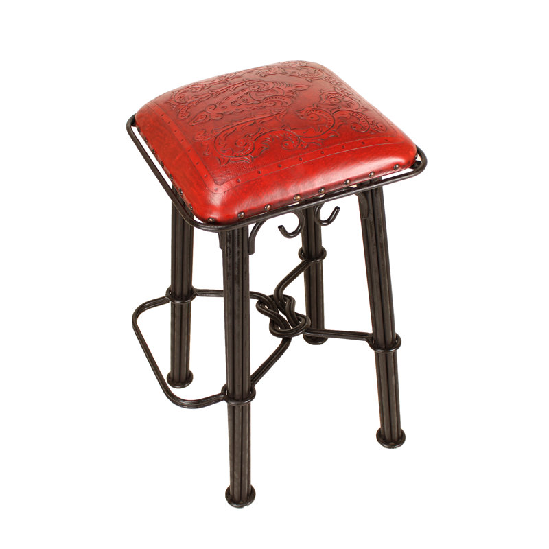 Akaash Upholstered Counter Stool with Metal Frame, Counter Stool (26" Seat Height), Antique Red