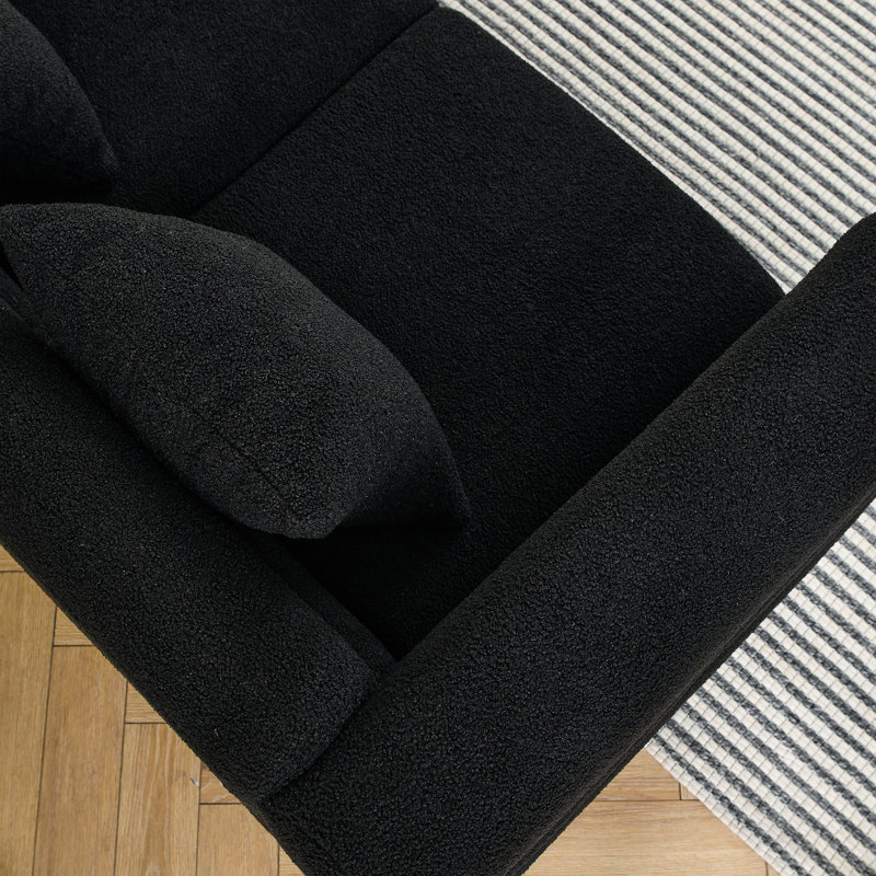 2 Seater Sectional For Living Room - Fabric And Pillows, Black Nuance 60inch Couch Comfortable Note