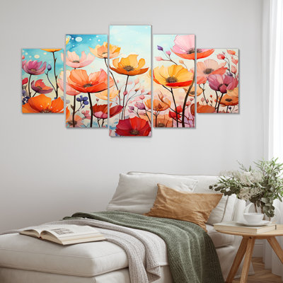 Warlick - Art mural coquelicot pour le salon, 5 pièces