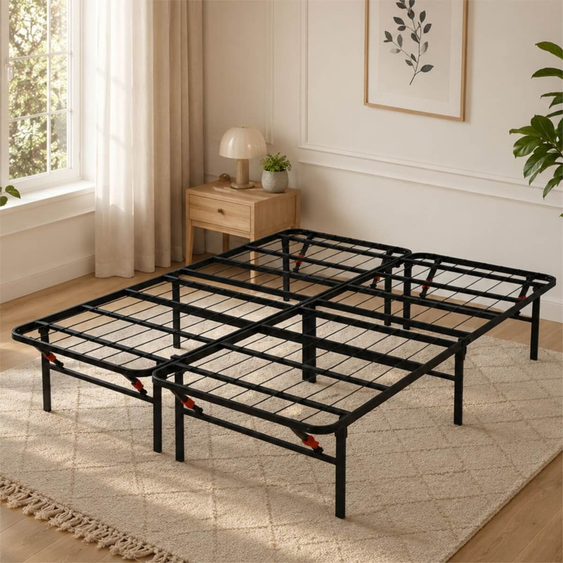 Cadre de lit plateforme en métal robuste et pliable pour lit double, Double