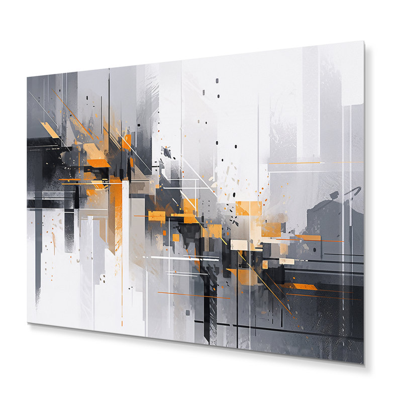 Sripes symétriques orange gris I - reproduction de cubisme sur métal, H 12 po x l 20 po x P 1 po