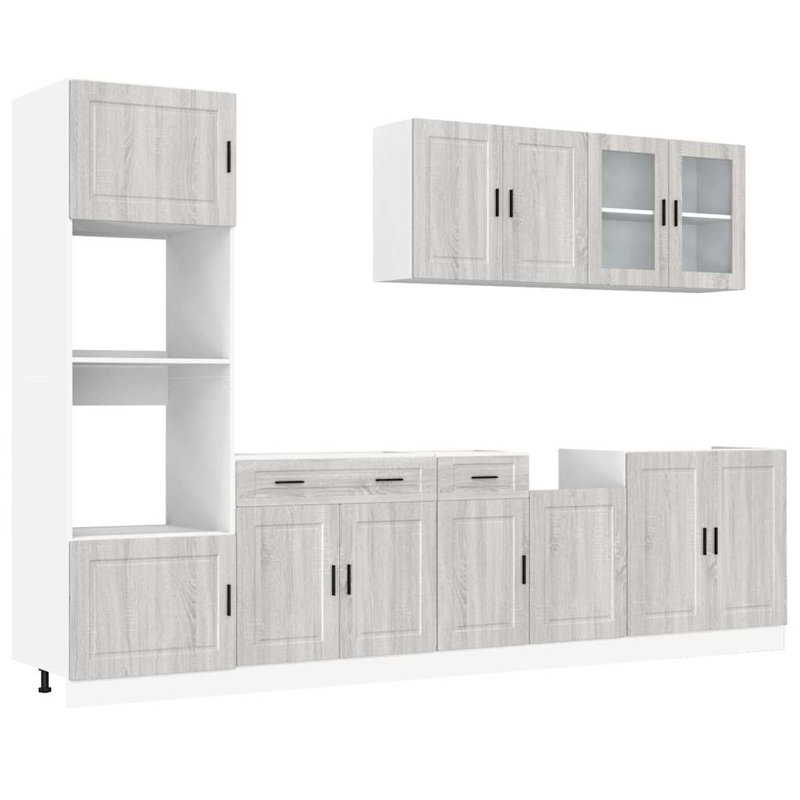 7 Piece Kitchen Cabinet Set Kalmar High Gloss Engineered Wood, Grey Sonoma