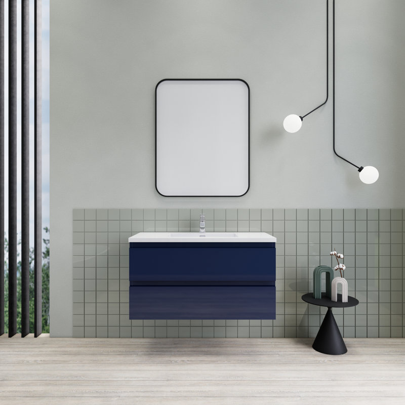Alnwick 41.75'' Single Bathroom Vanity with Resin Top, Blossy Blue