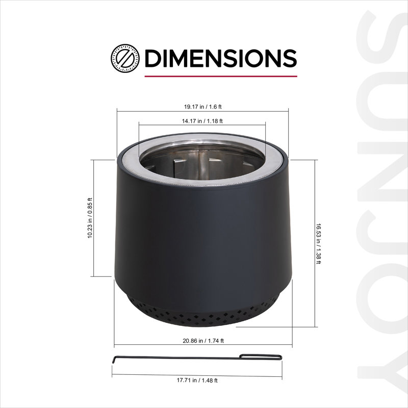 Sunjoy 21" Round Smokeless Wood Burning Fire Pit with PVC Cover & Fire Poker for Outdoor Backyard Camping, Black