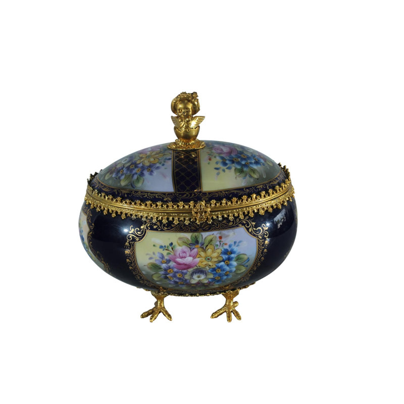 Boîte décorative en forme d'oeuf en porcelaine avec pieds chérubin et pieds de poulet NIFao 11 po x 8 po x H 12 po