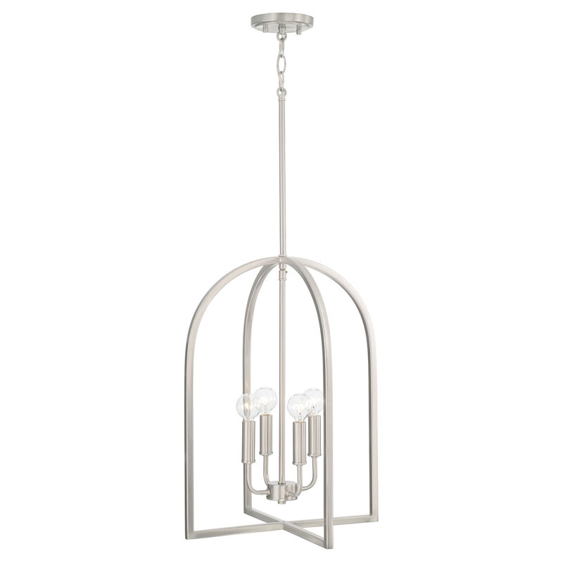 4 - Light Steel Dimmable Lantern Square / Rectangle Chandelier, Silver