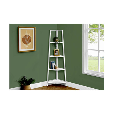 Bookshelf, Bookcase, Etagere, Corner, 4 Tier, 60"H, Office, Bedroom Laminate Metal, Contemporary, Modern
