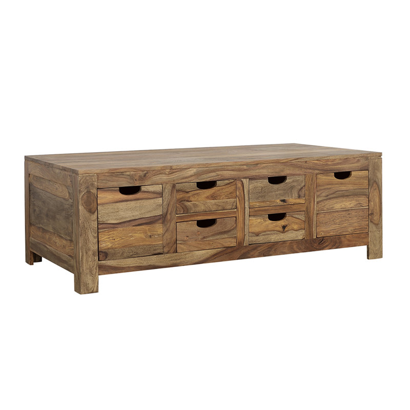 Table basse naturelle à 6 tiroirs, sophistication intemporelle, esthétique classique à grande capacité, rangement