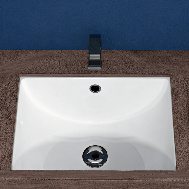 Topcraft White Ceramic Rectangular Undermount Bathroom Sink With Overflow, 18.5 X 13.5 X 7.6 Inches