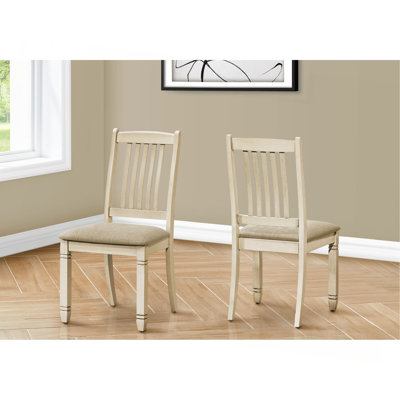 Chaise de salle à manger, hauteur 38 po, ensemble de 2, latérales, rembourrées, cuisine, salle à manger, blanc antique, aspect lin beige, transitionnel