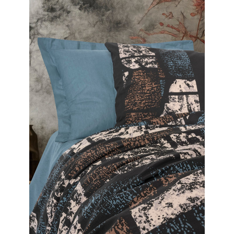 Petrol Green 100% Cotton Ranforce Quilt Cover Set, Includes Duvet Cover (63 x 87), Flat Sheet (71 x 94), Pillowcase (20 x 28) | Reactive Printing, Machine Washable, Button Closure | Soft & Stylish Bedding