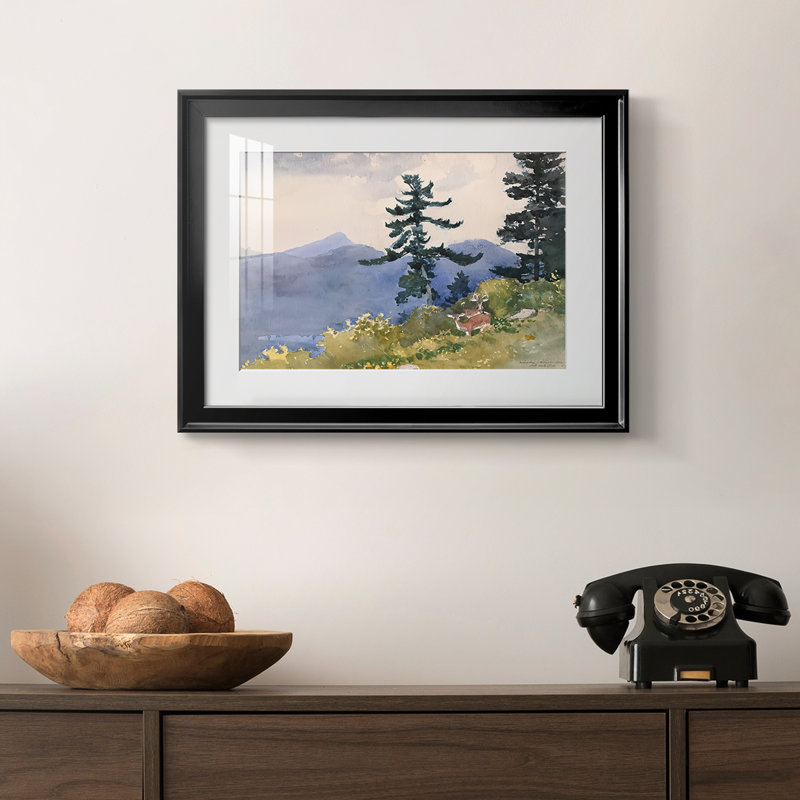 «Deer in the Adirondacks-Winslow Homer», reproduction encadrée avec passe-partout et verre - 1889, Noir, Impression encadrée