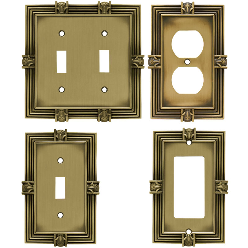 Pineapple 1-Gang Rocker Wall Plate, Tumbled Antique Brass