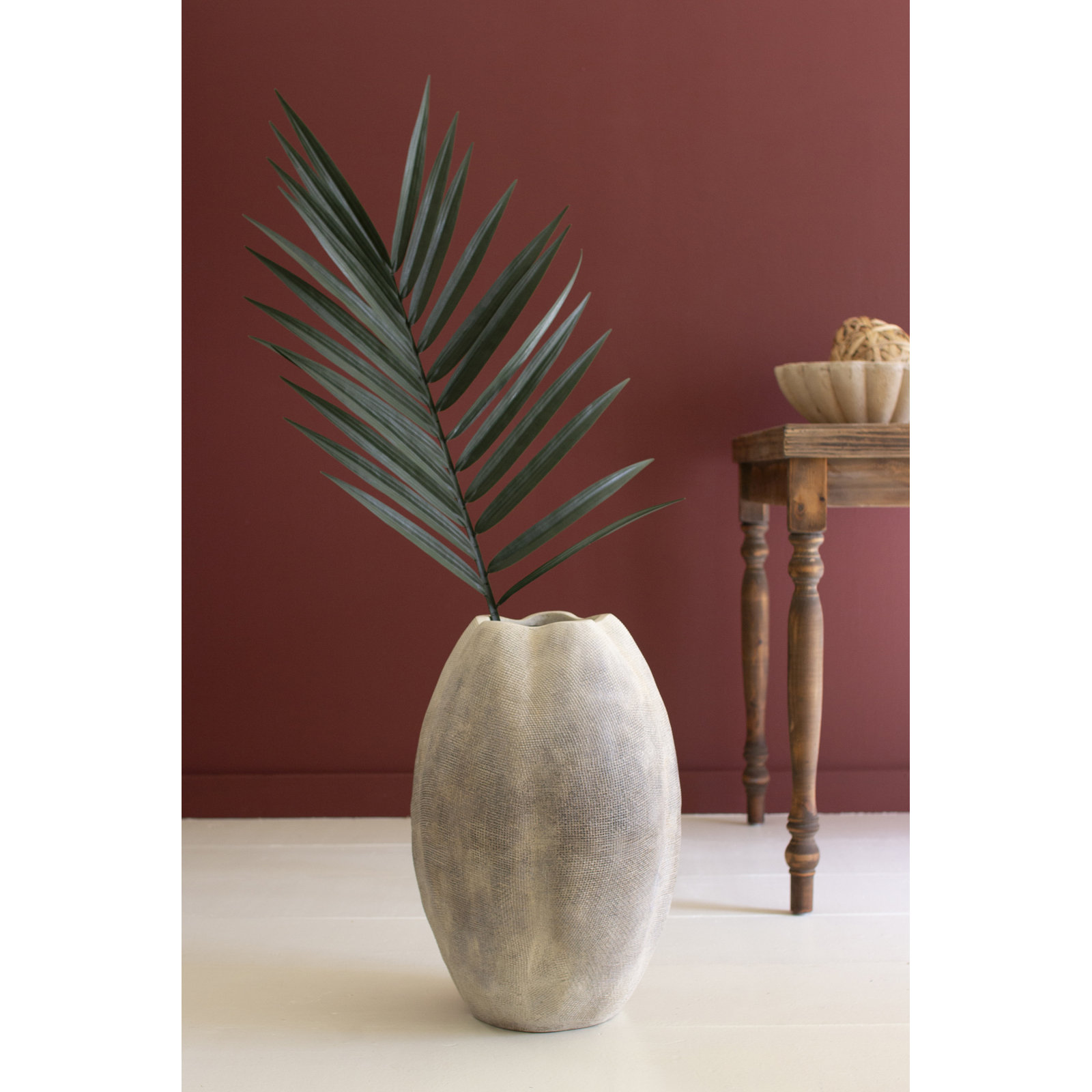 TALL STONE COMPOSITE SCALLOPED VASE