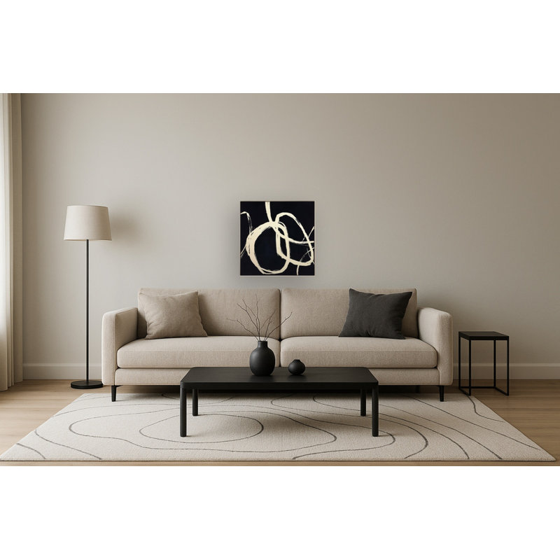 Art mural en toile tourbillon cinétique monochrome - 32 po x 32 po - cadre champagne doré