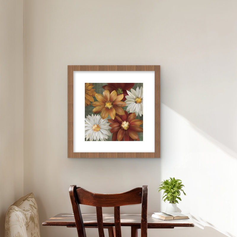 Fleurs d'automne - reproduction botanique encadrée, Brun, H 16 po x l 16 po