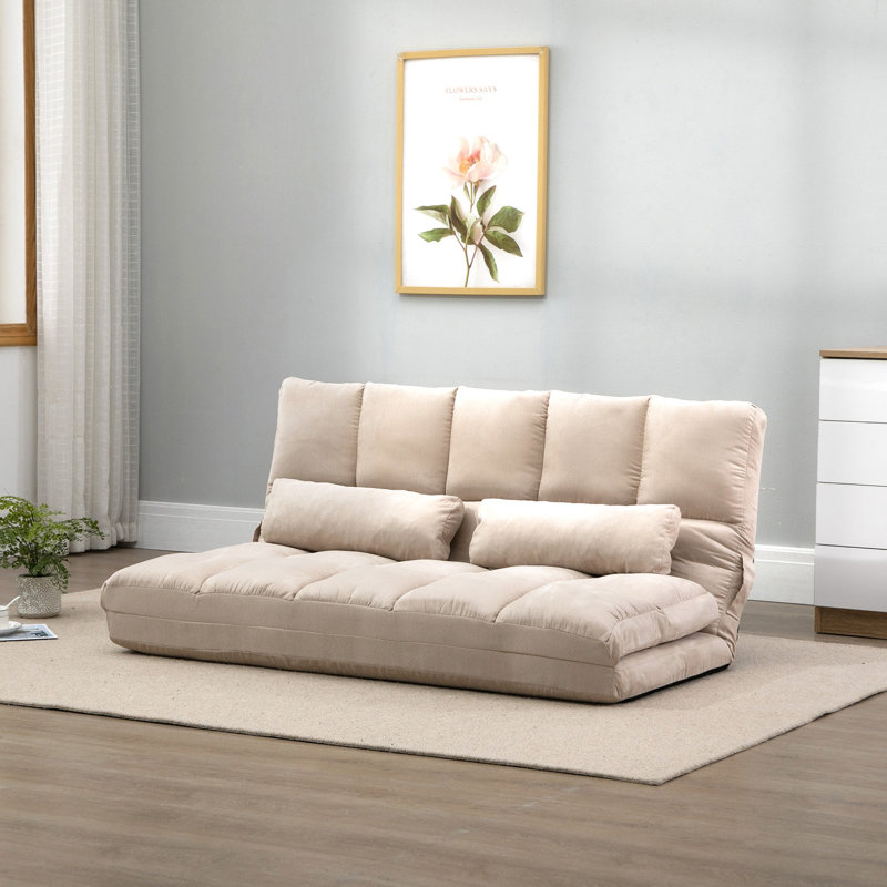 Chaise de lit pliante convertible, avec réglages réglables, 2 coussins, beige, style compact et siège de canapé polyvalent, pour de multiples utilisations