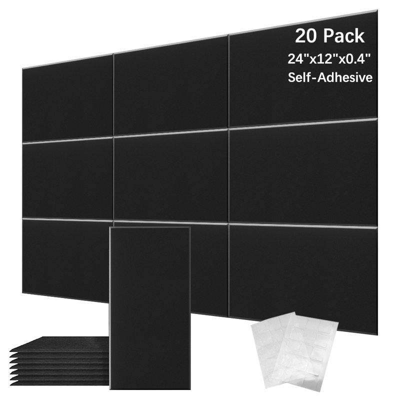 Acoustic Panels 20-Pack Soundproof Wall Panels 24"X12"X0.4" Sound Panels High Density Sound Dampening Panels, Black