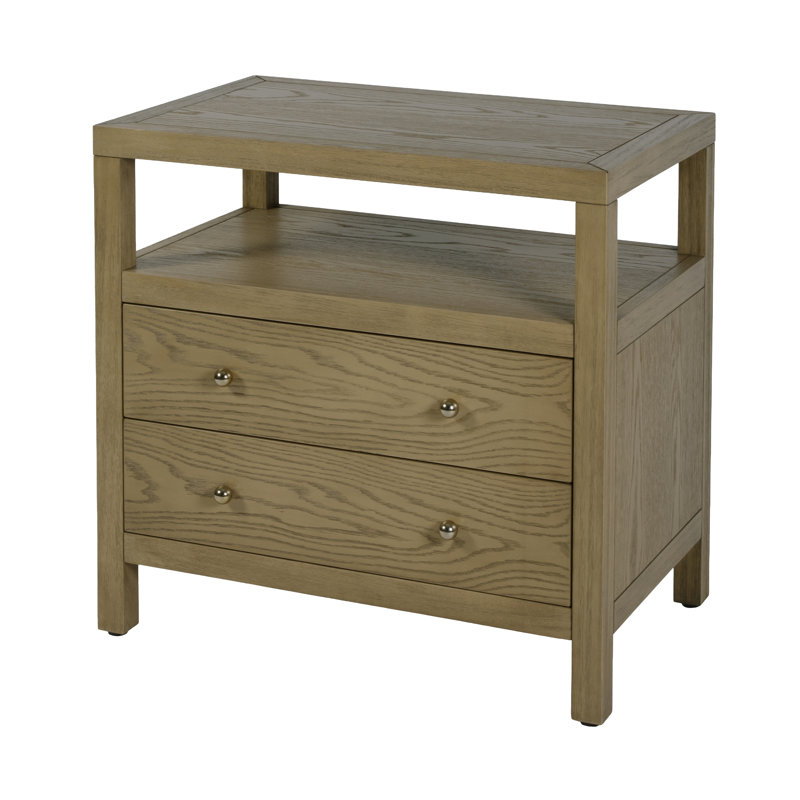 Nora 2-Drawer Wide Nightstand, Light Oak
