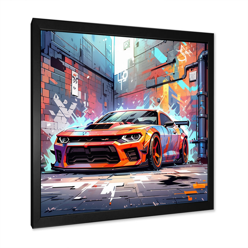 Graffiti Muscle Car III - Car Muscle Car, art mural encadré, H 30 po x l 30 po x P 1 po, Cadre simple noir