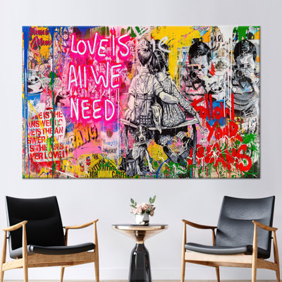 Love Is All We Need, Love Need Art, Love Graffiti Art Canvas, Graffiti Wall Art, Street Art Print, Contemporary Wall Decor,