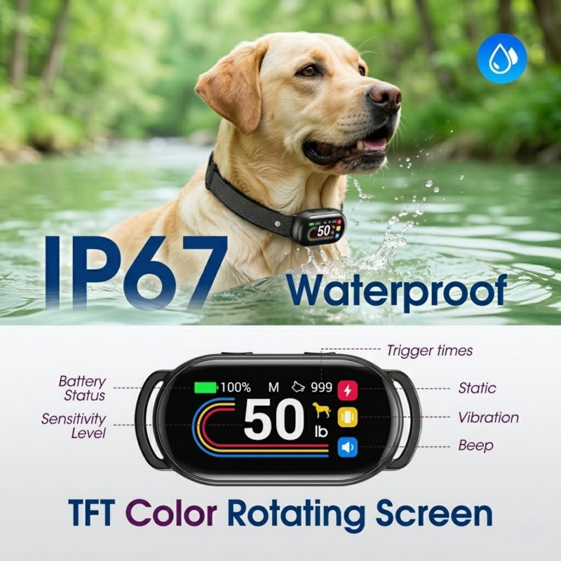 Collier anti-aboiement intelligent pour chien avec comptage de l'écorce pour chiens de 10 à 100 lb, dispositif anti-aboiement avec 4 modes et 8 niveaux, formation humaine réglable, contrôle efficace de l'écorce, noir