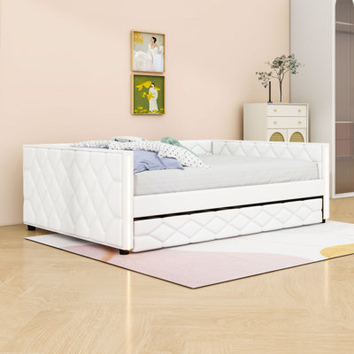 Full XL Upholstered Daybed with LED Light and Twin Trundle