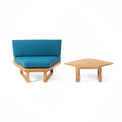 Chaise de coin avec table basse Mirabelle, bleu sarcelle
