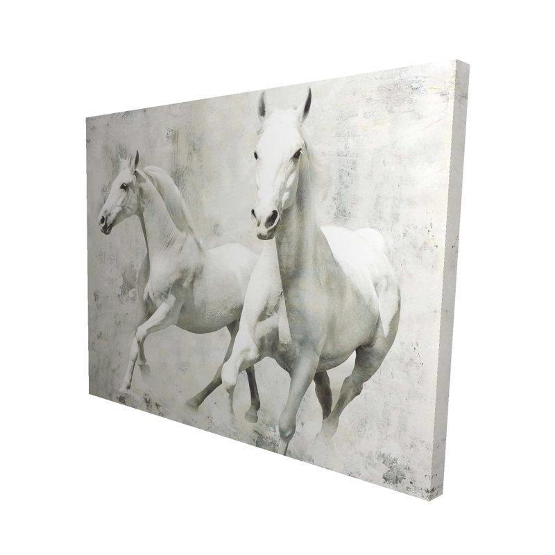 Deux chevaux blancs qui courent - Toile blanche