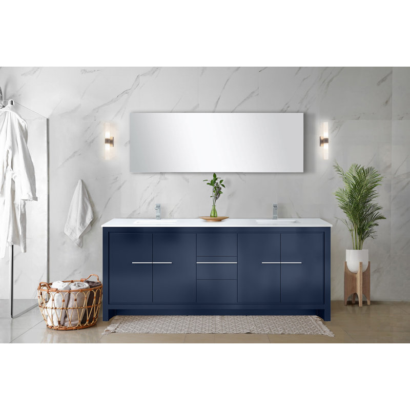 Lafarre 80 in W x 20 in D Double Bath Vanity and Faucet Set, Navy Blue, White Quartz