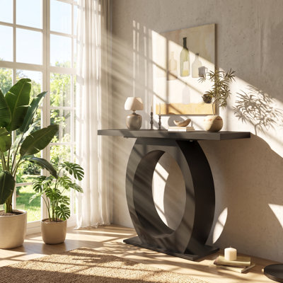 Mirod 39.4" W x 15.7" D x 32.5" H Acacia Veneer Abstract Base Console Table