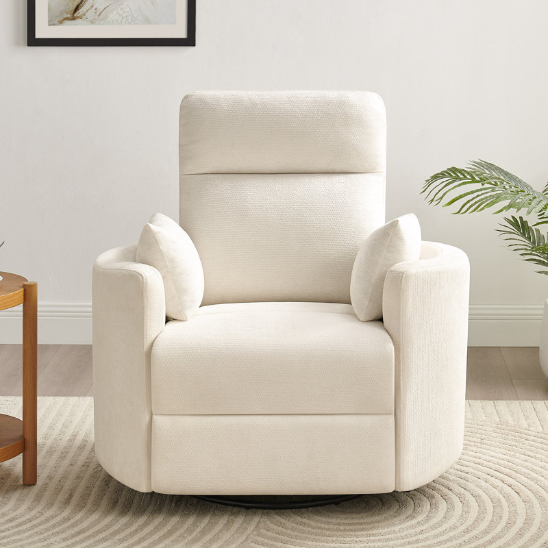 Chenille Swivel Recliner Chair, Beige