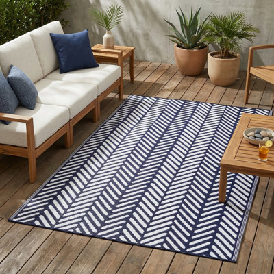 Outdoor Rug Recycled Plastic Waterproof Patio - Knova - Navy