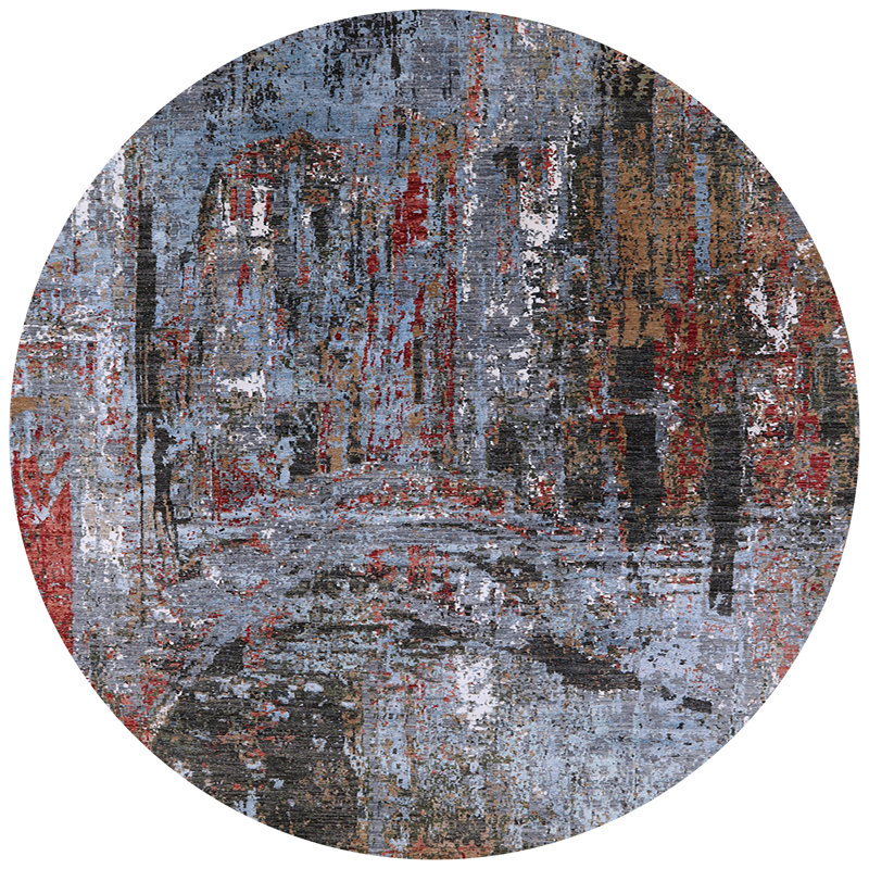 Tapis bleu / rouge / noir Braddyville, Rond 3 pi