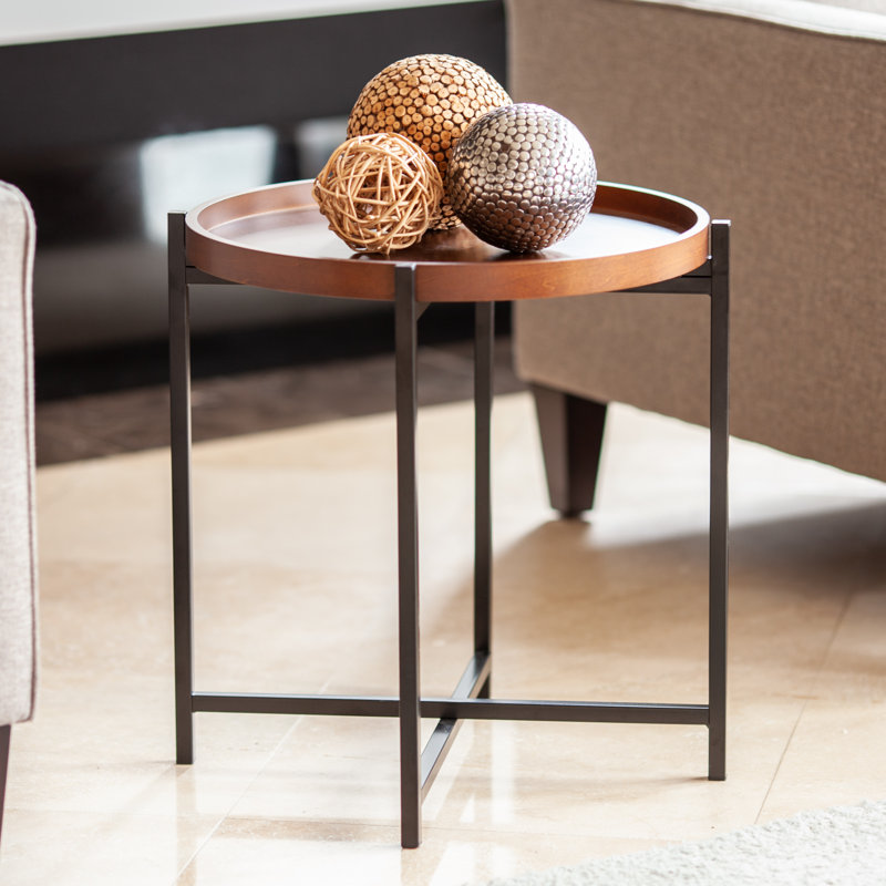 Table d'appoint ronde Amale avec plateau en bois amovible