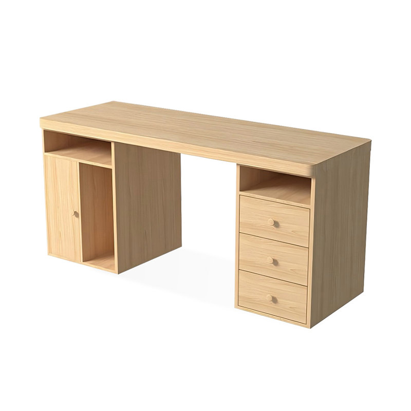 Bureau double caisson en bois massif avec 3 tiroirs Burlywood, H 29,53 po x l 62,99 po x P 23,62 po