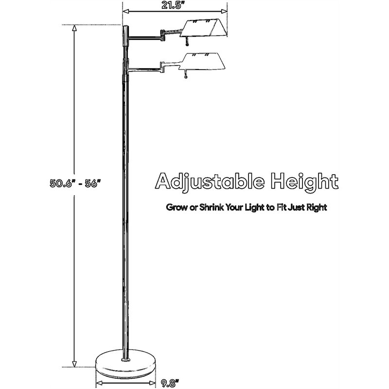 Dimmable Led Floor Lamp With Adjustable Height And Swing Arms, 3 Color Temperatures, Industrial Standing Pole Lamp For Living Room, Bedroom, And Reading