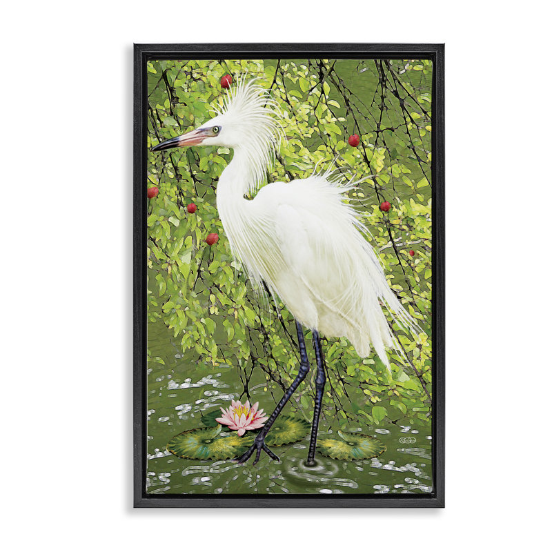 Cadre flottant sophistiqué Heron in Pond Shore, design par Rosiland Solomon, H 25 po x l 17 po, Cadre flottant noir de jais
