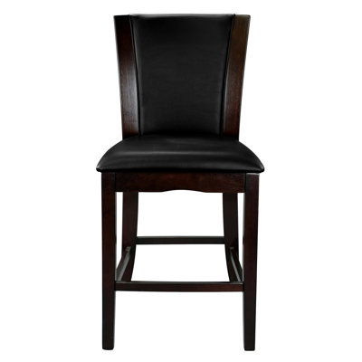 Chaises à hauteur de comptoir de 2 en similicuir brun foncé et structure en bois massif finition pour salle à manger, capacité de 250 lb, support de pièce