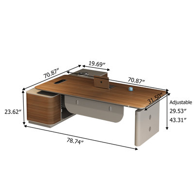 Modern Minimalist L-Shaped Brown & Grey Two-Tone Electric Height Adjustable Desk for Executives & Managers – Large Desktop with Ample Storage Computer Desk